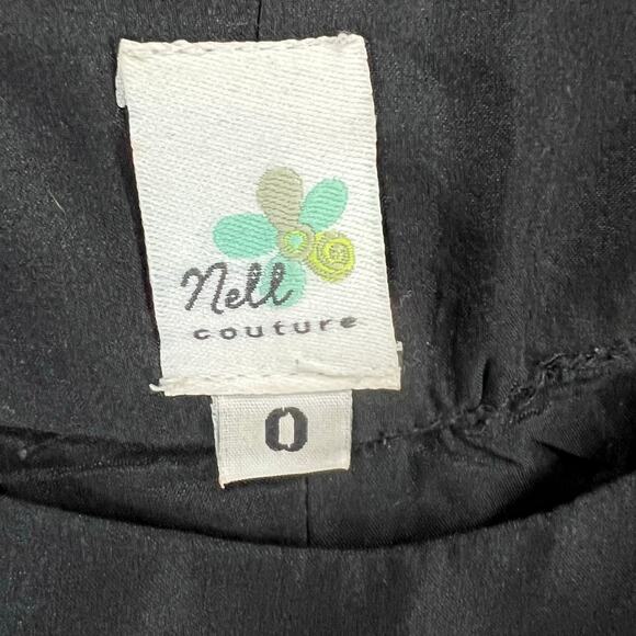 Anthro Nell Couture Y2K Dress 0 XS Black Cream Silk Dashiki Floral Boho Chic - Picture 11 of 12